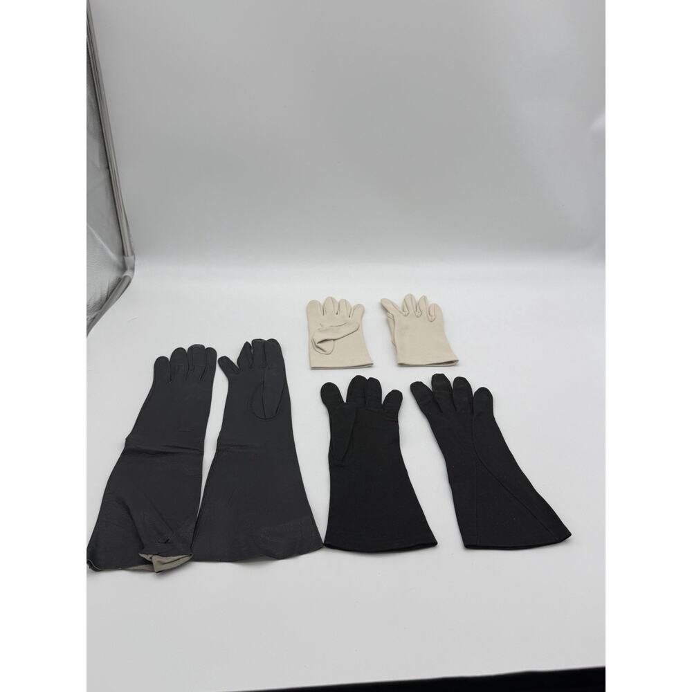 Vintage Women's Gloves Lot 3 Pairs Crescendoe Cotton Nylon Black Leather Sz 6-6.